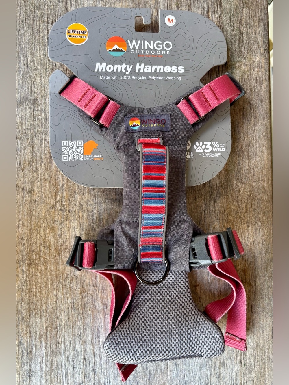 Wingo Outdoors Monty Harness in Pink and Gray - Padded Dog Harness - Medium